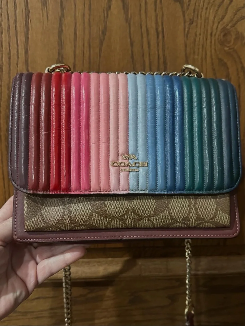 Coach Klare Limited Edition Rainbow Quilted Leather Crossbody / Clutch
